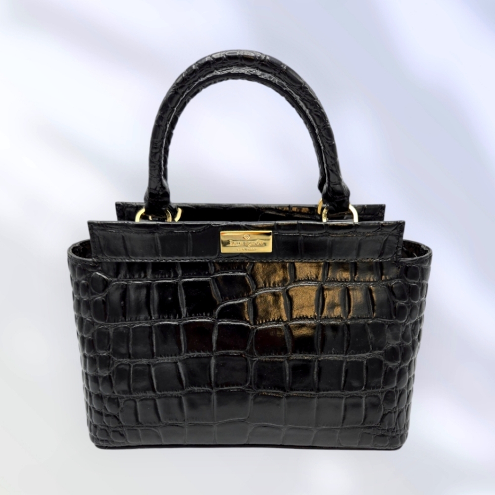 NWT KATE SPADE NEW YORK Ridgely Ave Black Satchel Croc Embossed Black Leather